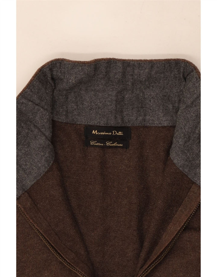 Ανδρικό πουλόβερ Massimo Dutti με φερμουάρ, μικρό καφέ βαμβακερό
