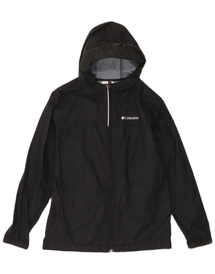 Columbia Boys Hooded Rain Jacket 10-11 Years Medium Black Nylon