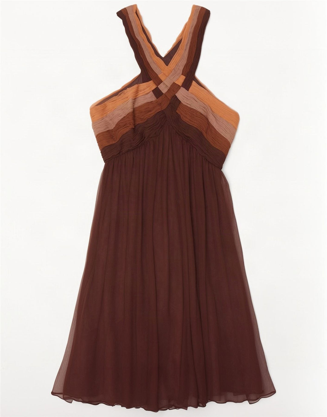Γυναικείο φόρεμα Monsoon A-Line UK 14 Large Brown Colourblock Polyester