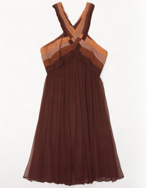 Γυναικείο φόρεμα Monsoon A-Line UK 14 Large Brown Colourblock Polyester