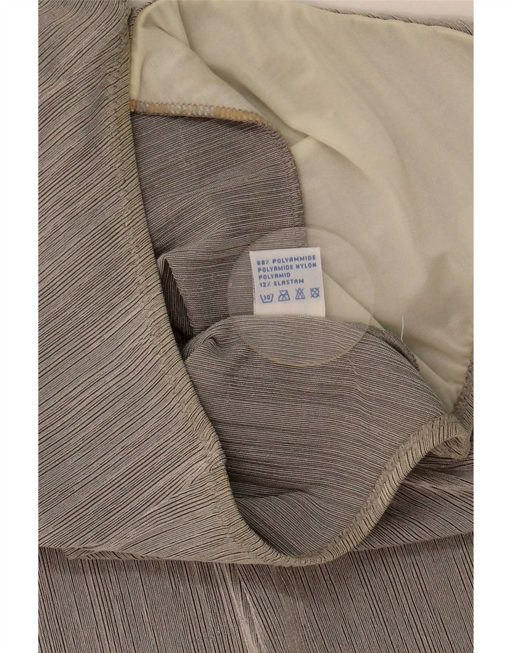 Vintage Γυναικείο Mini Halter Φόρεμα UK 12 Μεσαίο Γκρι Ριγέ Πολυαμίδιο