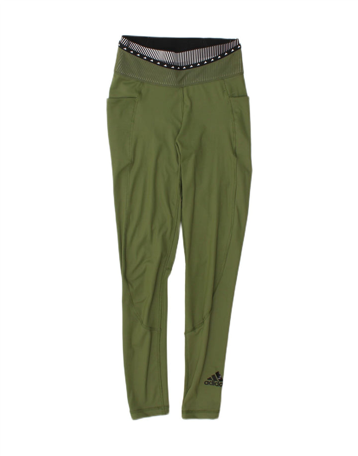 ADIDAS Womens Graphic Leggings UK 4/6 XS  Green Polyester Vintage Adidas and Second-Hand Adidas from Messina Hembry 