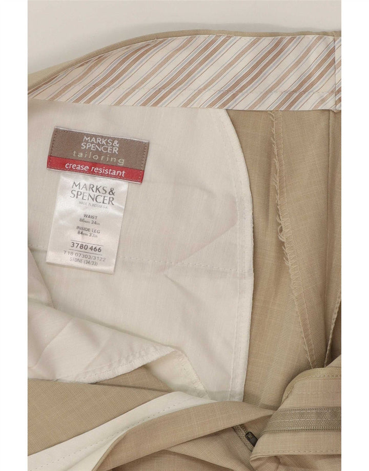 Ανδρικό ίσιο παντελόνι Marks & Spencer W34 L28 Beige Polyester