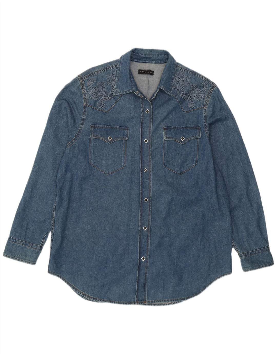 Etro Γυναικείο Oversized Τζιν Πουκάμισο IT 46 Μεγάλο Μπλε Floral Βαμβακερό