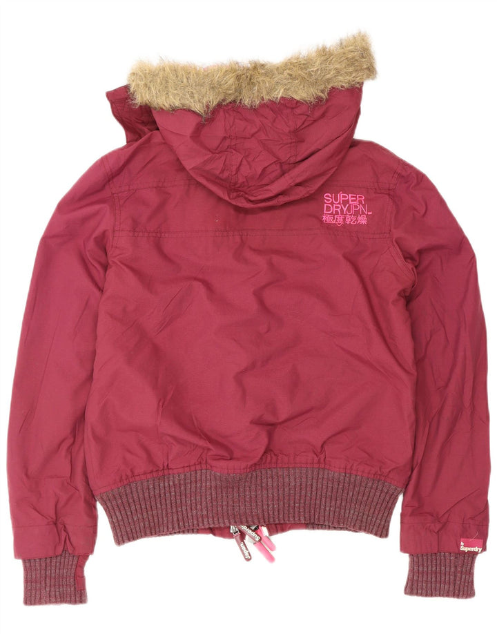 Superdry γυναικείο μπουφάν μπουφάν με κουκούλα UK 14 Medium Burgundy Polyester