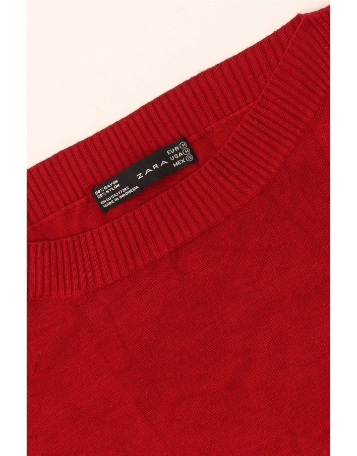 Zara γυναικείο πουλόβερ με κανονική εφαρμογή με λαιμόκοψη UK 12 Medium Red Rayon
