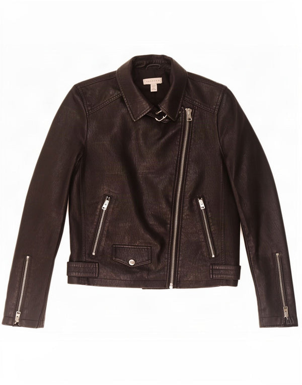 Topshop Γυναικείο Faux Leather Biker Jacket UK 8 Small Black Polyester