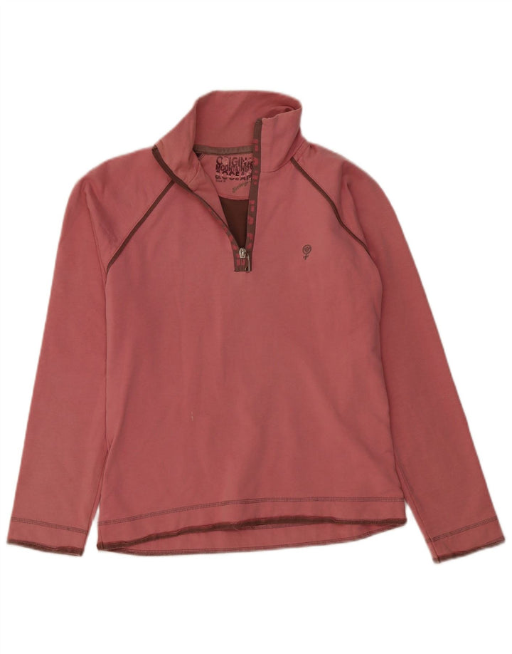 Γυναικείο φούτερ με λαιμόκοψη με φερμουάρ με λαιμό πρόσωπο UK 8 Μικρό ροζ βαμβακερό