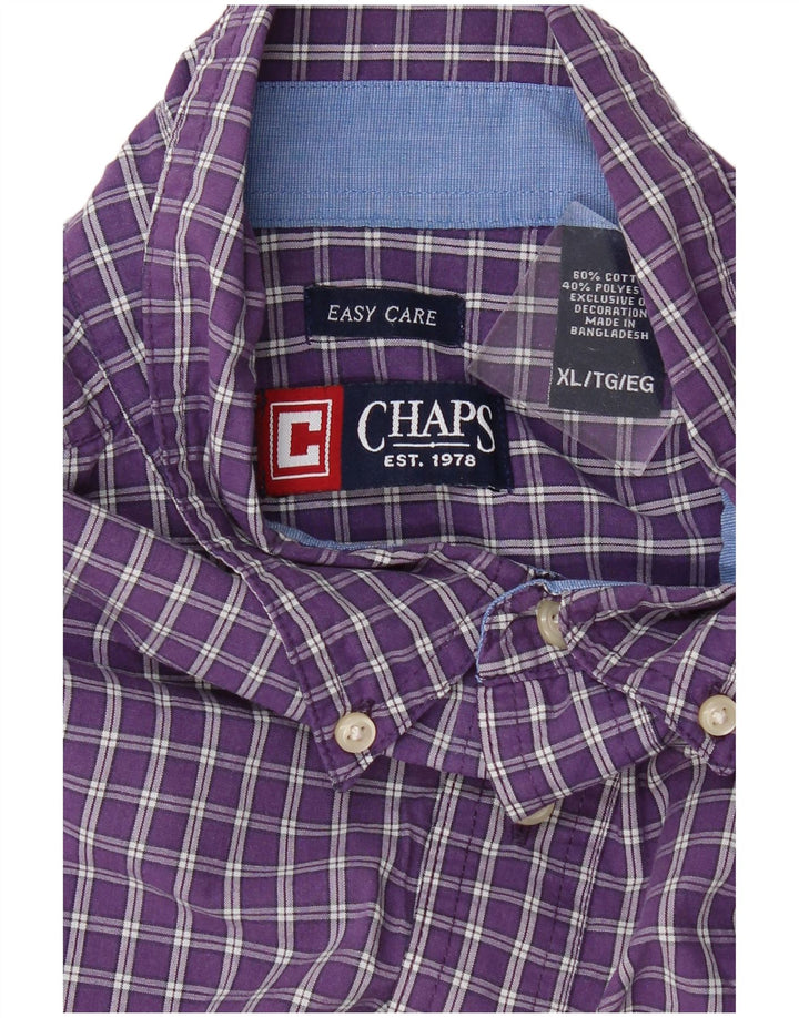 CHAPS Mens Shirt XL Purple Check Cotton