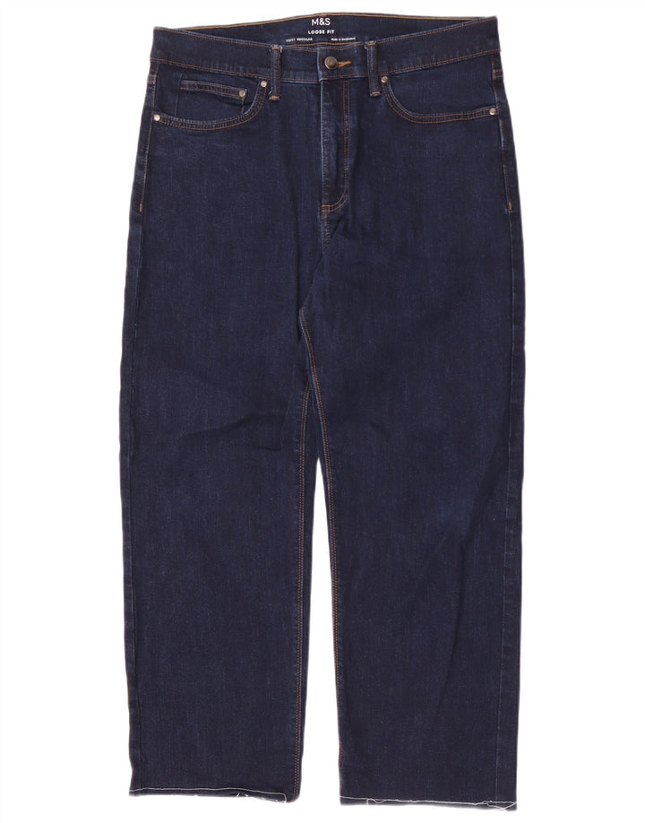 Ανδρικά φαρδιά τζιν Marks & Spencer W32 L27 Navy Blue Cotton