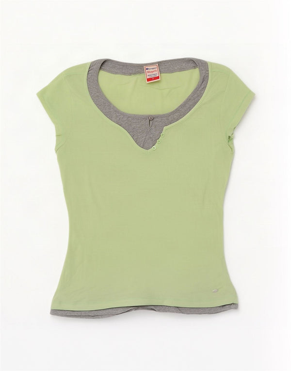 Champion Women Heritage Fit T-shirt Top UK 18 XL Green Colourblock