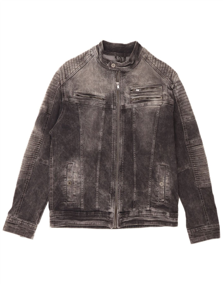 Tom Tompson Ανδρικό Biker Τζιν Μπουφάν UK 42 XL Γκρι βαμβακερό