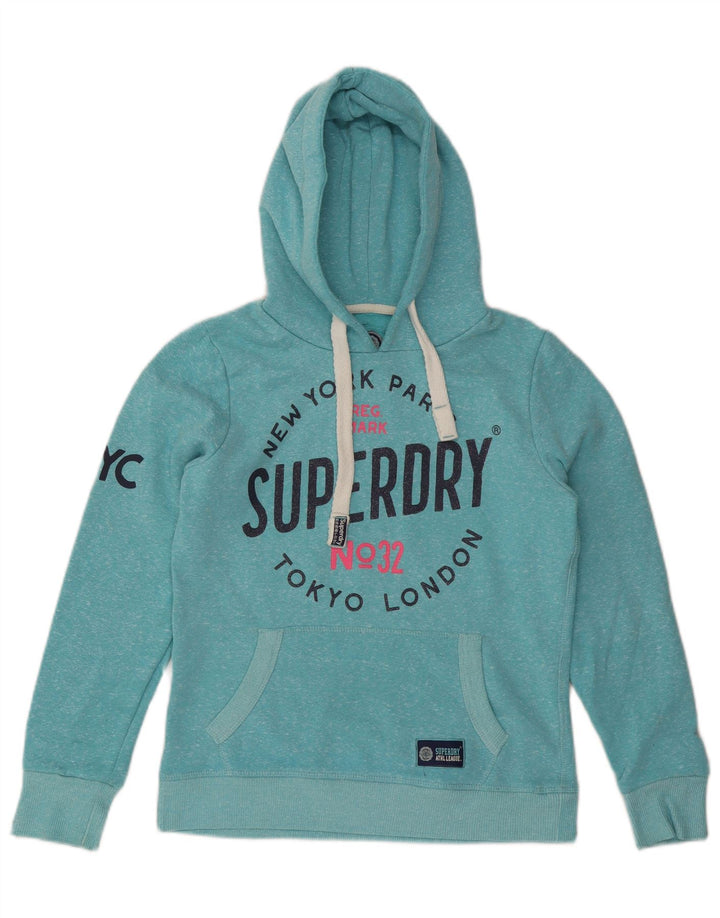 SUPERDRY Γυναικείο London Graphic Hoodie Jumper UK 10 Small Blue Flecked