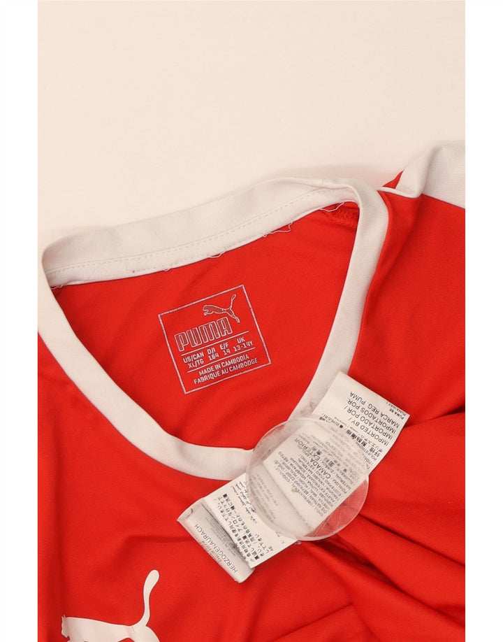 Puma Boys T-Shirt Top 13-14 Years Red Colourblock Polyester