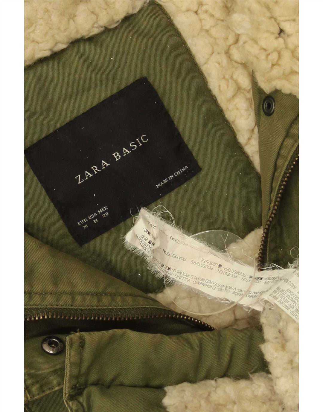 Zara Γυναικείο μπουφάν Parka με κουκούλα UK 14 Medium Khaki Polyester