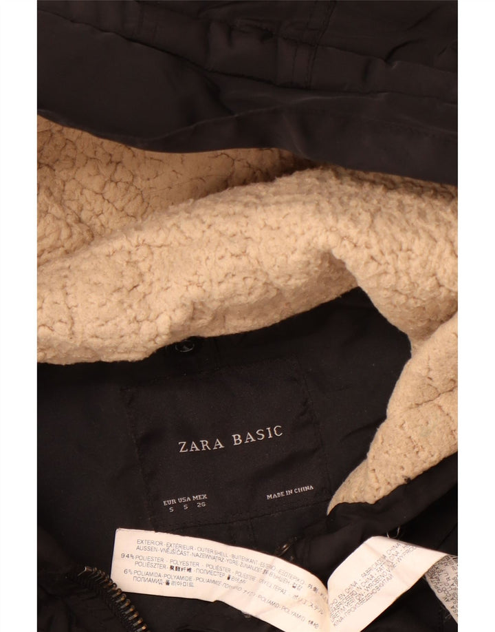 Zara Γυναικείο μπουφάν Parka με κουκούλα UK 10 Small Black Polyester
