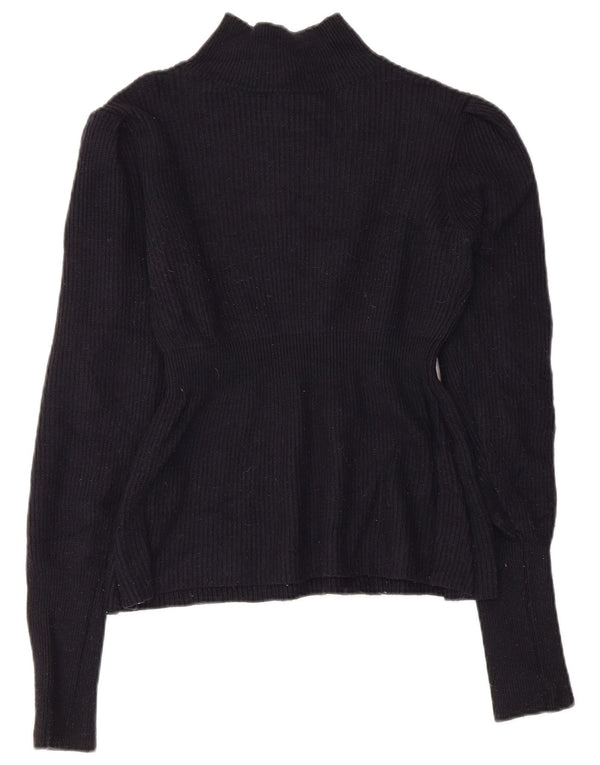 Topshop Womens Crop Turtle Neck Jumper Sweater UK 12 Medium Navy Blue Nylon
