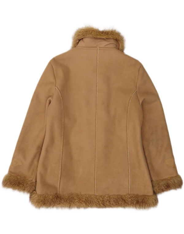 Vintage Womens Open Sherpa Jacket UK 14 Large Beige Polyester