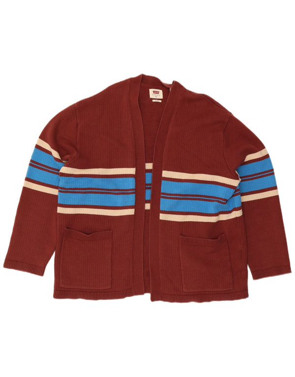 Levi's Womens Relaxed Open Cardigan πουλόβερ UK 18 XL Maroon ριγέ βαμβακερό