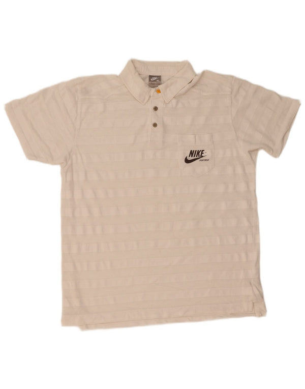 NIKE Mens Polo Shirt UK 45/47 XL White Striped Cotton