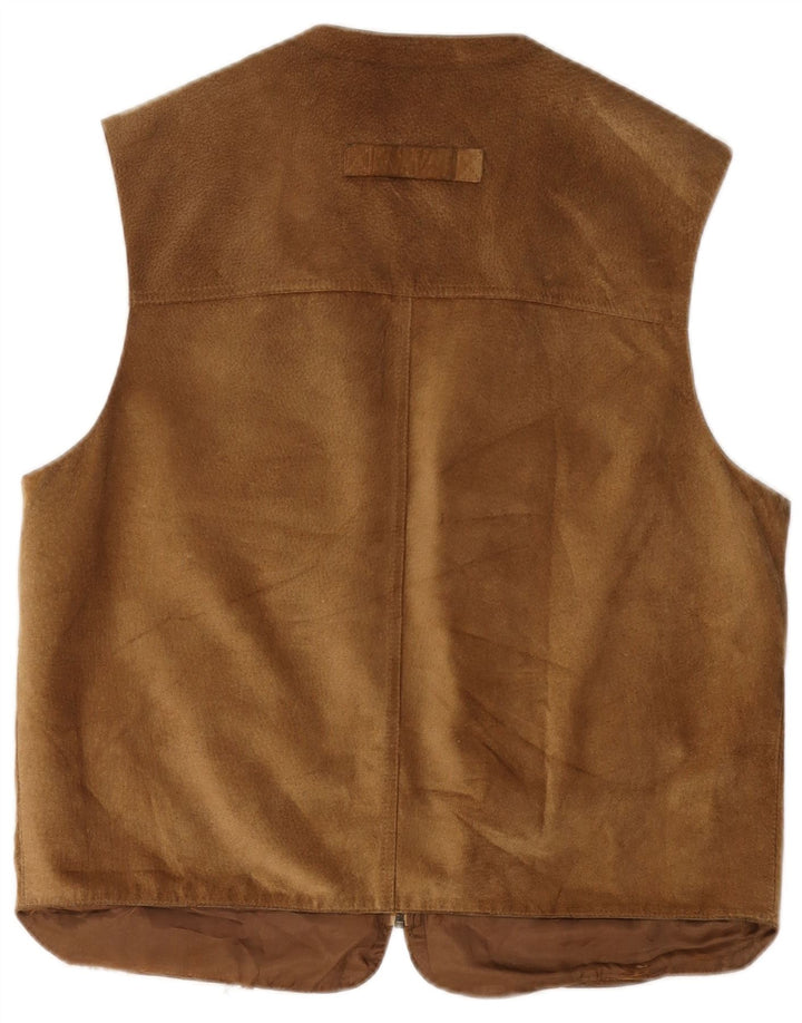 Vintage Ανδρικό Suede Utility Gilet UK 38 Δέρμα μεσαίου καφέ