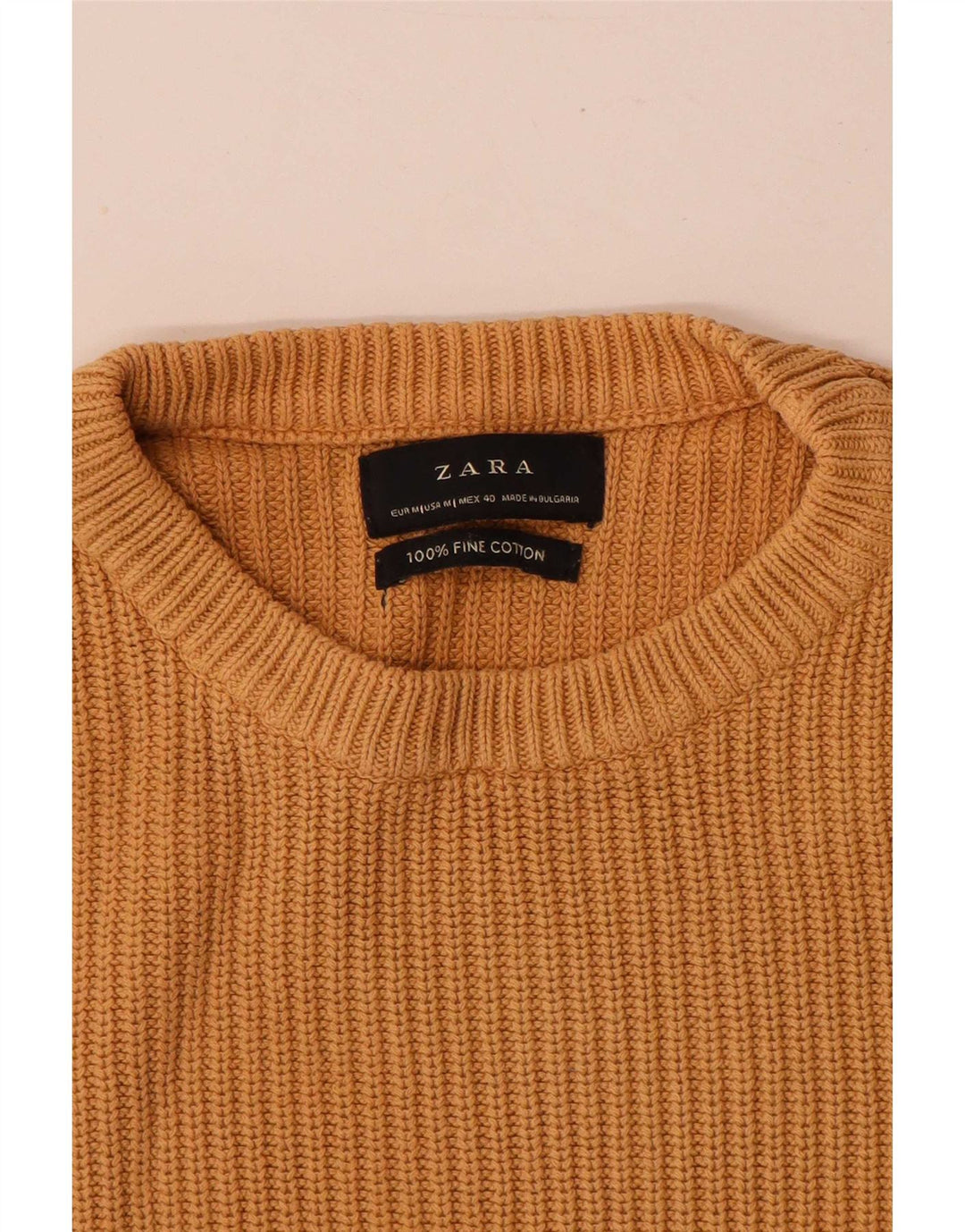 Ανδρικό πουλόβερ Zara με λαιμόκοψη, μεσαίο μπεζ βαμβακερό
