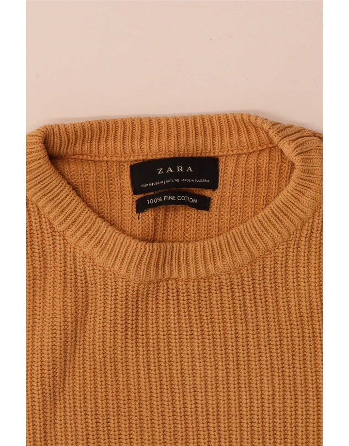Ανδρικό πουλόβερ Zara με λαιμόκοψη, μεσαίο μπεζ βαμβακερό