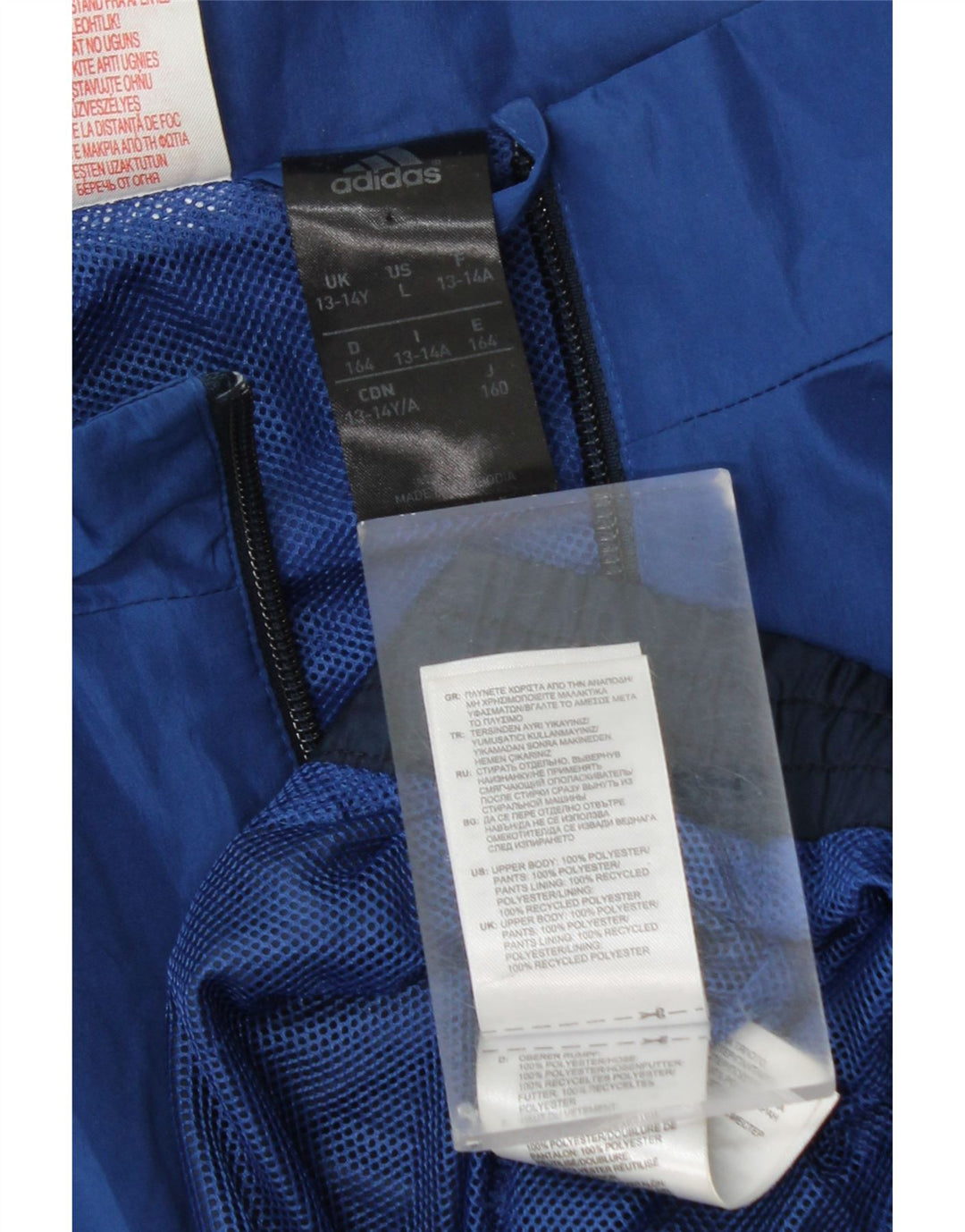 Adidas Boys Rain Jacket 13-14 Years Navy Blue Colorblock Polyester