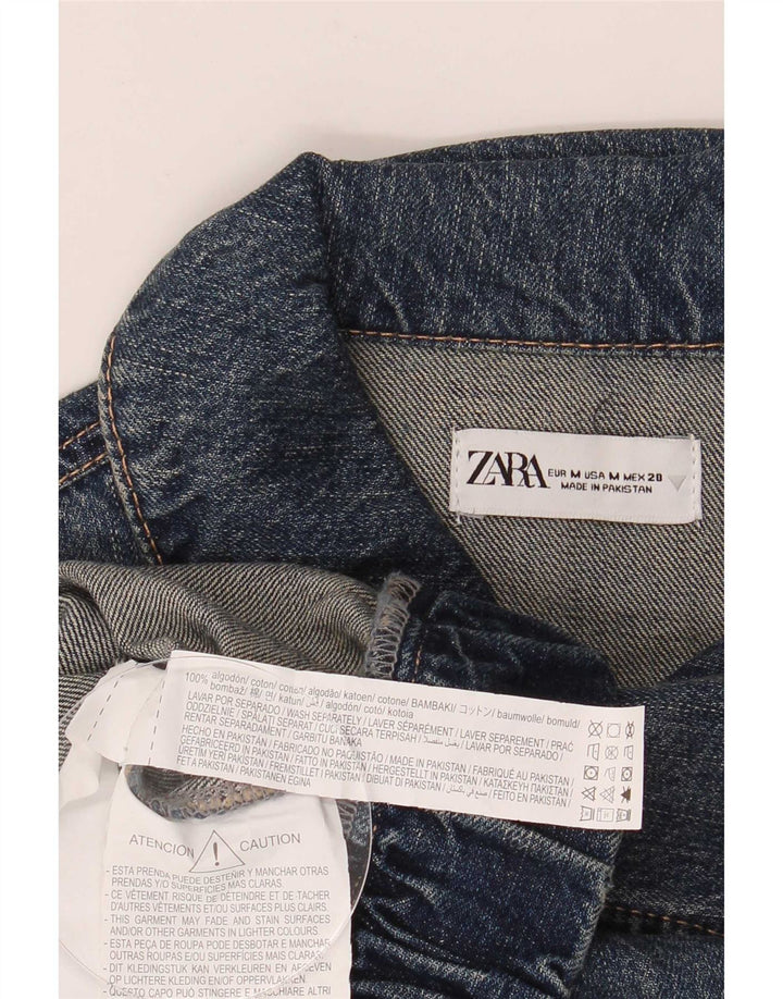 Zara Γυναικείο Crop Oversized Τζιν μπουφάν UK 14 Medium Blue Cotton