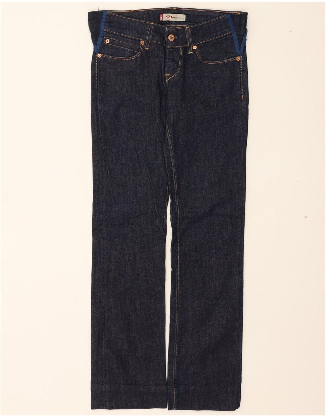 LEVI'S Womens 570 Straight Jeans W27 L31 Navy Blue Cotton Vintage Levi's and Second-Hand Levi's from Messina Hembry 