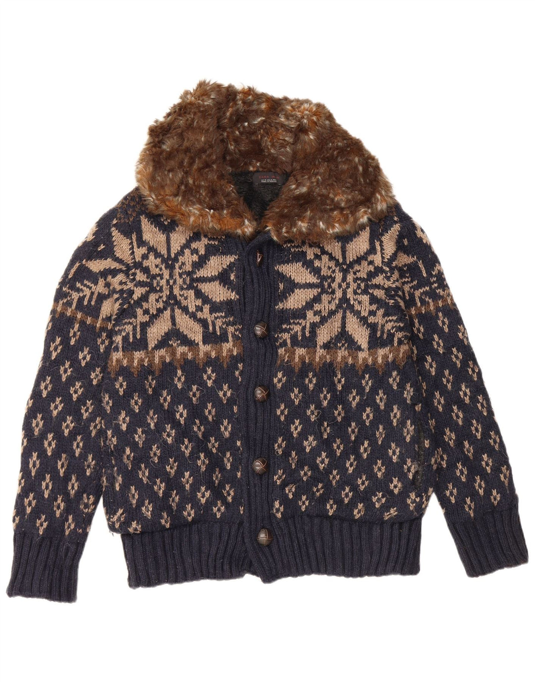 Ανδρικό πουλόβερ Zara Ζακέτα Medium Navy Blue Fair Isle Acrylic