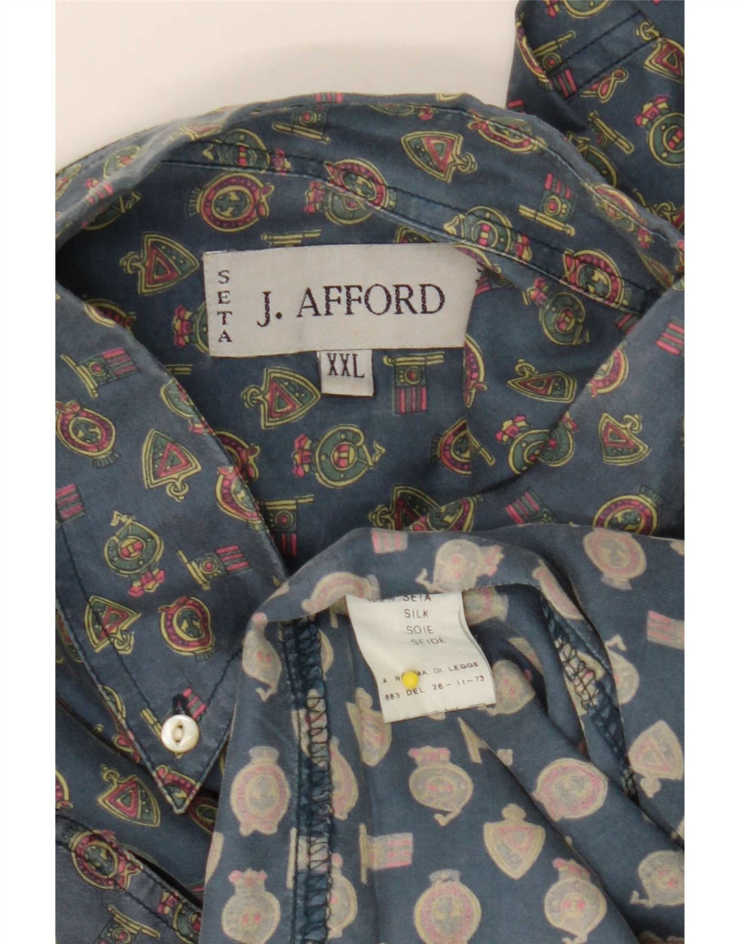 Vintage ανδρικό πουκάμισο με αφηρημένο σχέδιο 2XL μπλε γεωμετρικό μετάξι