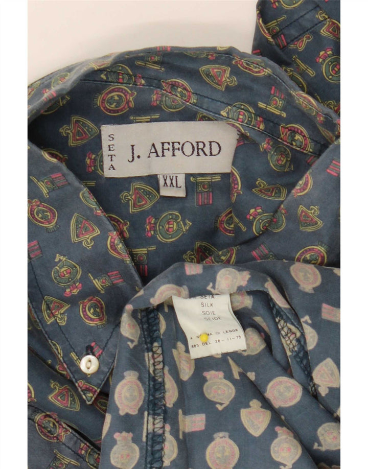 Vintage ανδρικό πουκάμισο με αφηρημένο σχέδιο 2XL μπλε γεωμετρικό μετάξι