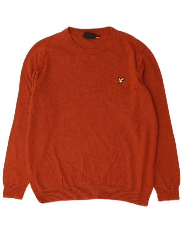 Lyle & Scott Ανδρικό πουλόβερ με λαιμόκοψη 2XL πορτοκαλί βαμβακερό