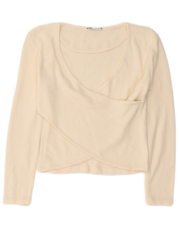 Zara γυναικεία μακρυμάνικη μπλούζα τοπ UK 10 Small Off White Viscose