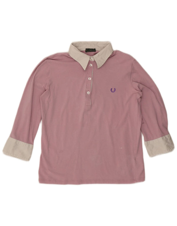 Fred Perry γυναικείο μπλουζάκι πόλο με 3/4 μανίκια UK 18 XL ροζ βαμβακερό χρώμα