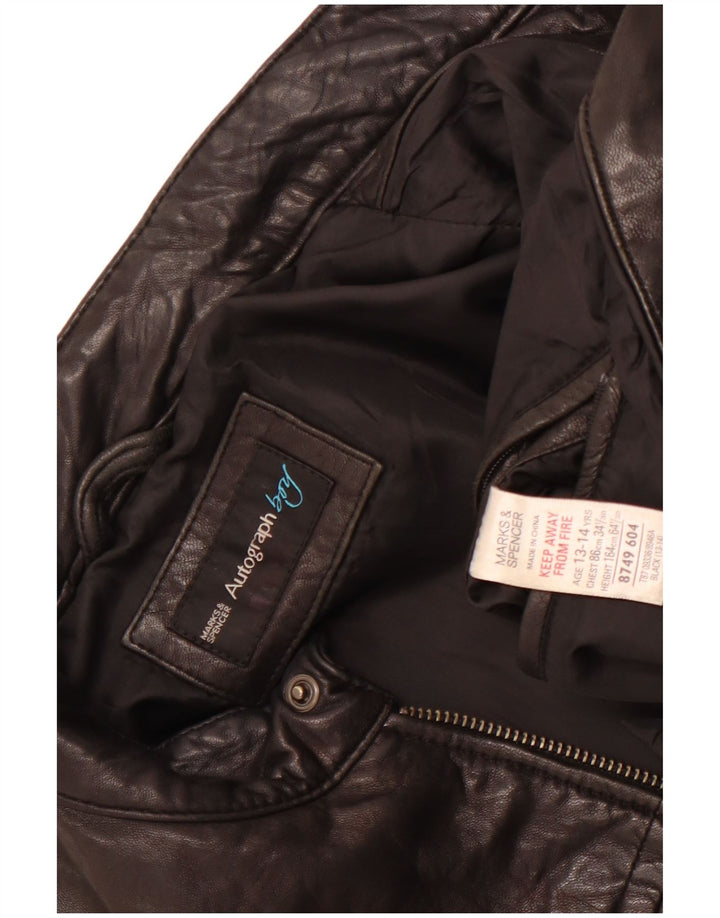 Marks & Spencer Boys Autograph Leather Jacket 13-14 Years Black Leather
