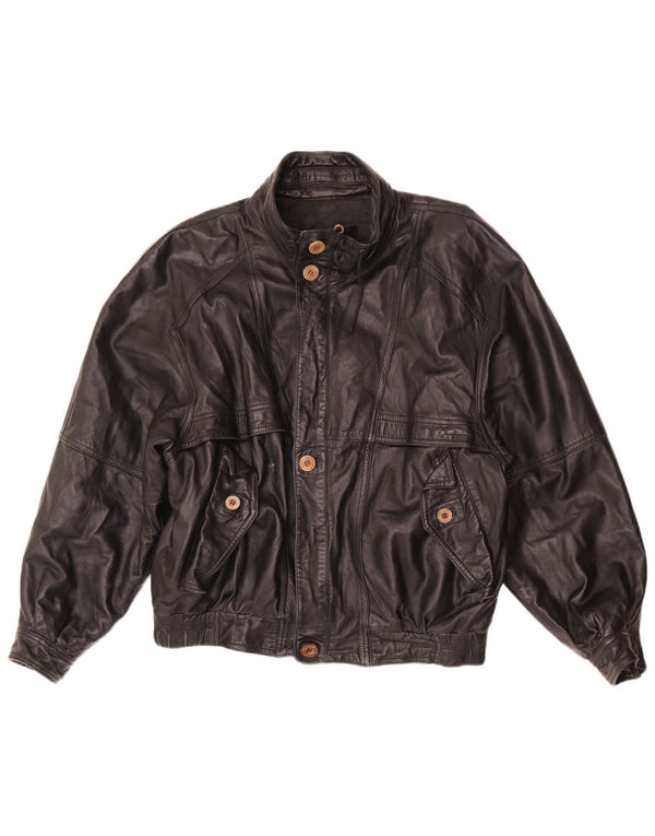 Vintage Ανδρικό Loose Fit Δερμάτινο Μπουφάν UK 38 Medium Μαύρο