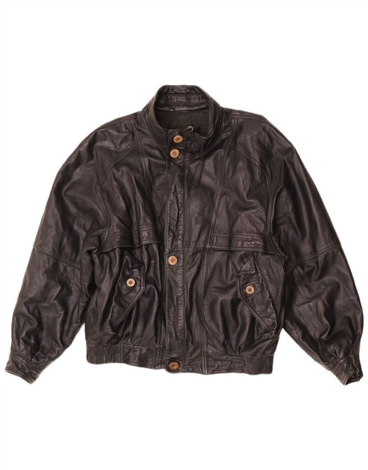 Vintage Ανδρικό Loose Fit Δερμάτινο Μπουφάν UK 38 Medium Μαύρο