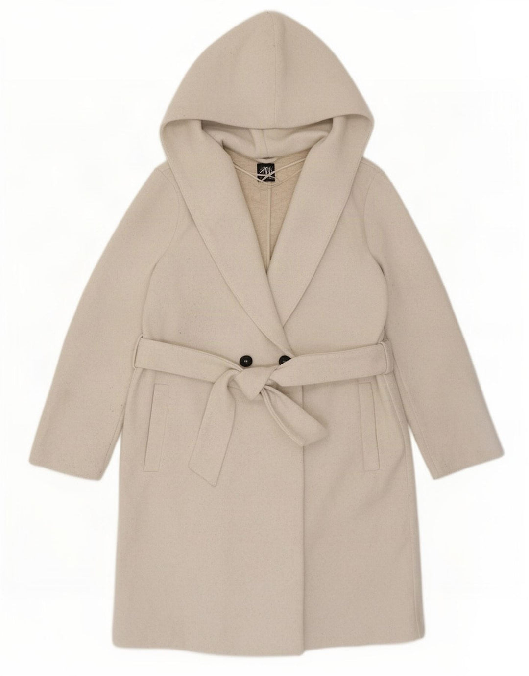 Zara Γυναικείο παλτό με κουκούλα Oversized διπλό στήθος UK 10 Small Beige