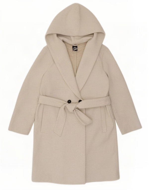 Zara Γυναικείο παλτό με κουκούλα Oversized διπλό στήθος UK 10 Small Beige