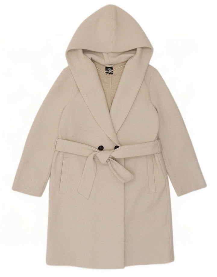 Zara Γυναικείο παλτό με κουκούλα Oversized διπλό στήθος UK 10 Small Beige