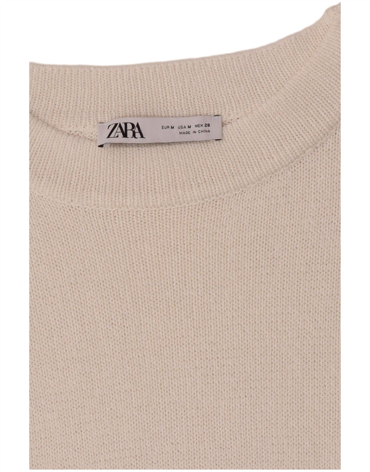 Zara Γυναικείο πουλόβερ με λαιμόκοψη UK 14 Medium White