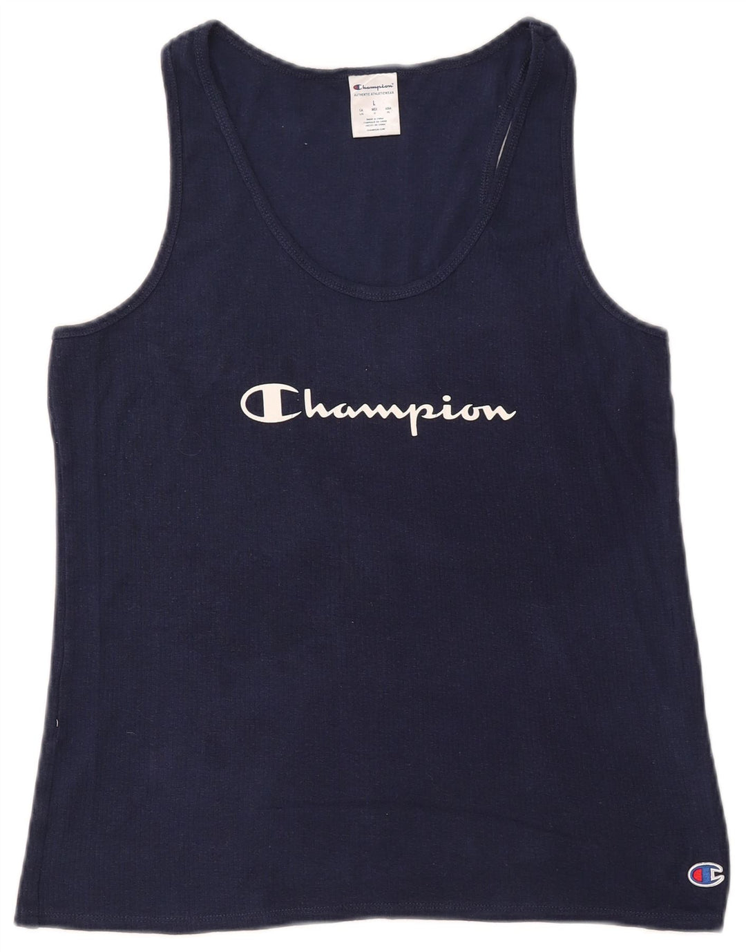 CHAMPION Γυναικείο Γραφικό Γιλέκο Τοπ UK 14 Large Navy Blue Cotton