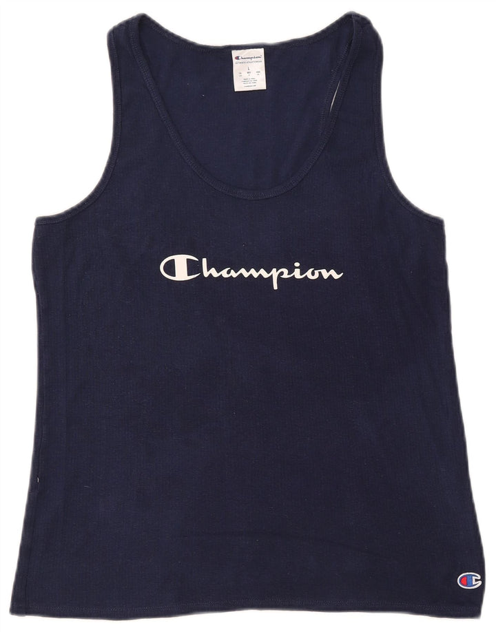 CHAMPION Γυναικείο Γραφικό Γιλέκο Τοπ UK 14 Large Navy Blue Cotton