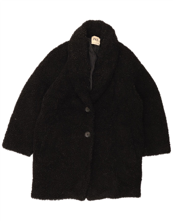 Zara Γυναικείο παλτό φλις μεγάλου μεγέθους UK 10 Small Black Polyester