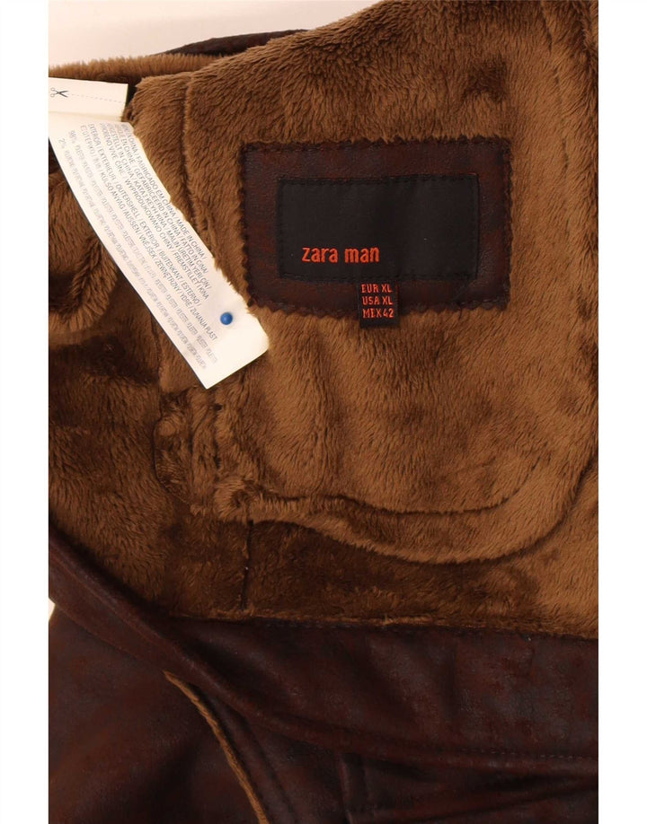 Zara Ανδρικό Σέρπα Μπουφάν UK 42 XL Καφέ Πολυεστέρας