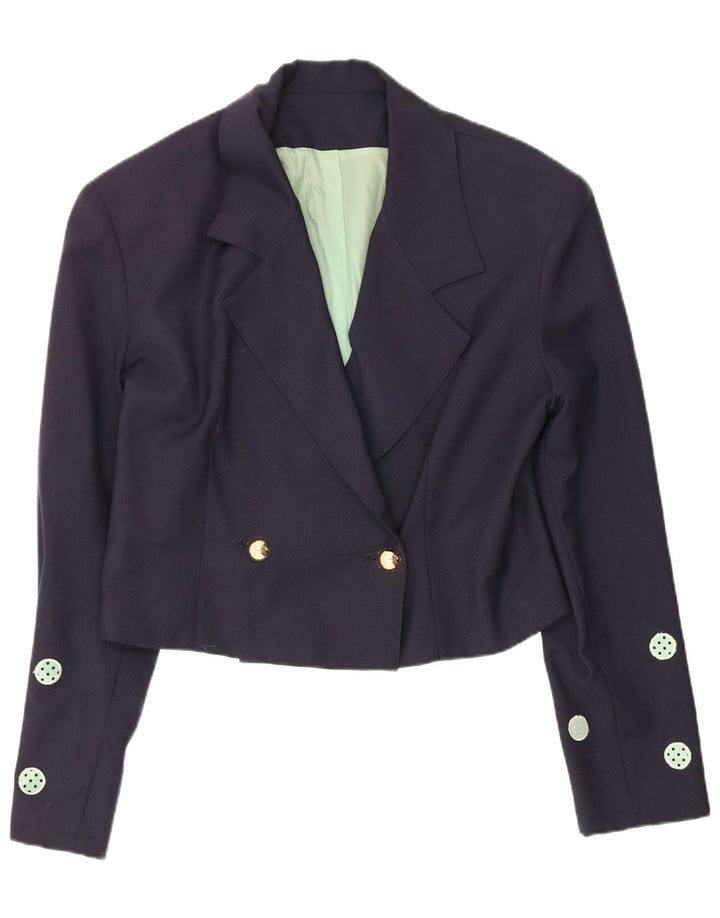 Vintage Γυναικείο Crop Blazer Jacket IT 42 Medium Navy Blue πουά