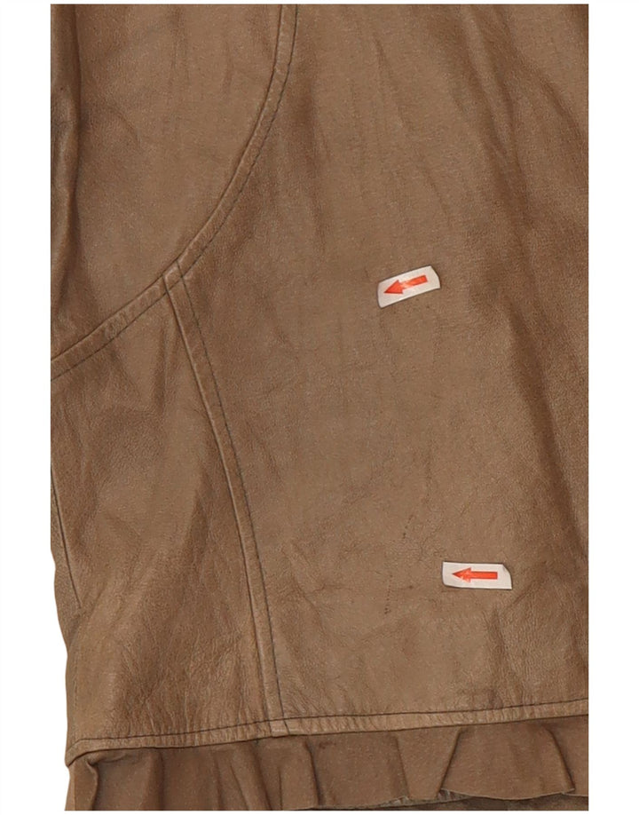 Vintage Γυναικείο Crop Δερμάτινο Μπουφάν UK 10 Small Beige