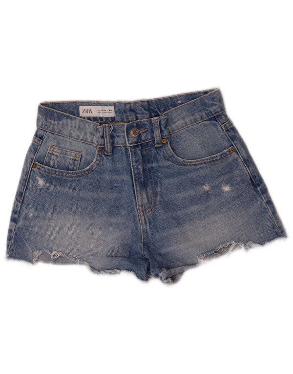 Zara Girls Distressed τζιν σορτς 13-14 ετών W24 μπλε βαμβακερό